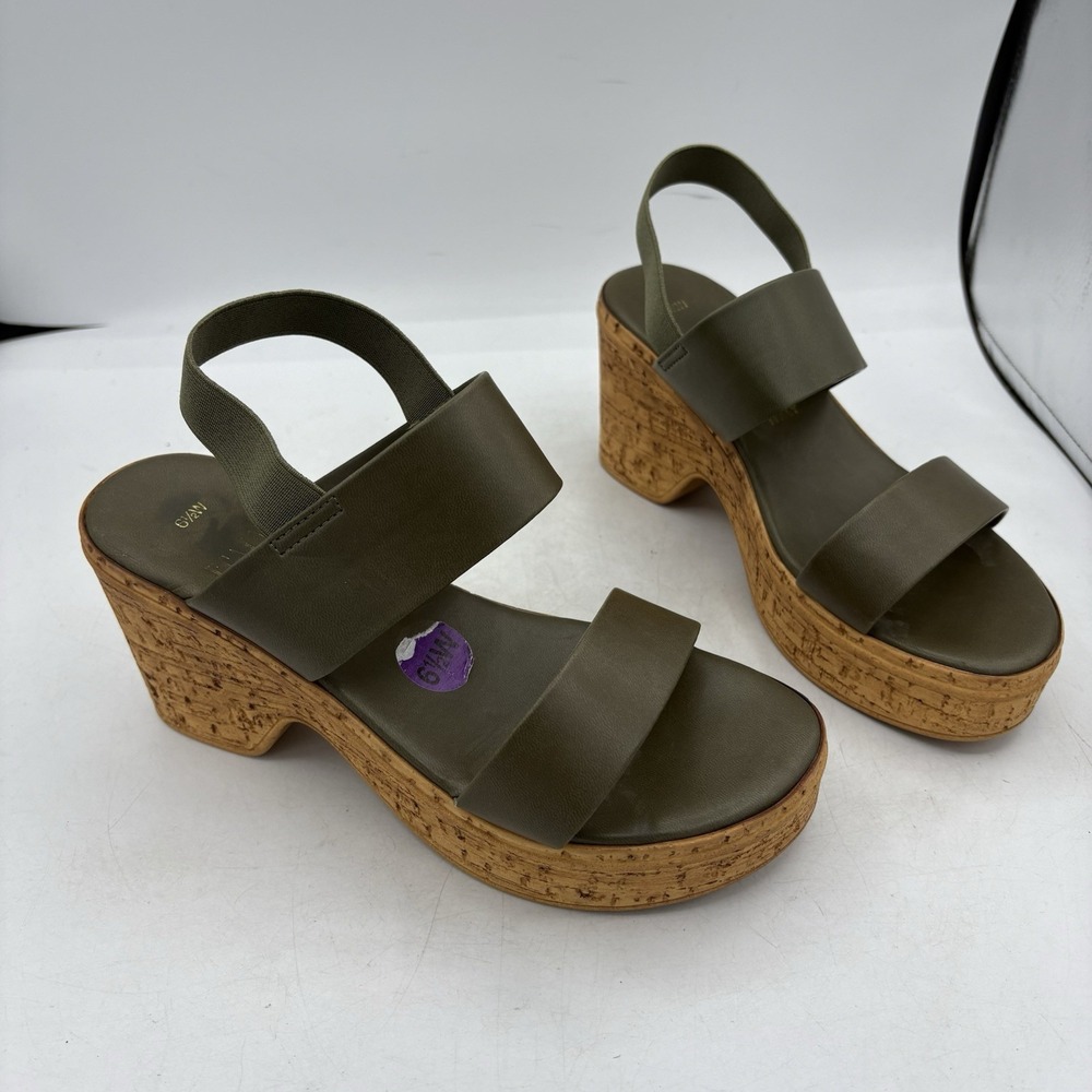 Italian Shoemakers Sandals Womens Size 6.5 W Wide Green Wedge Platform Slingback